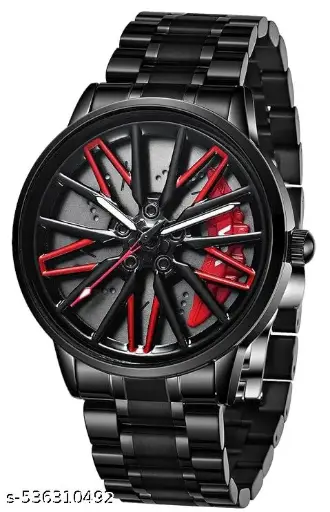 Stainless Steel Vortex Wheel-Inspired Analog Watch - Black Strap | Gift for Men